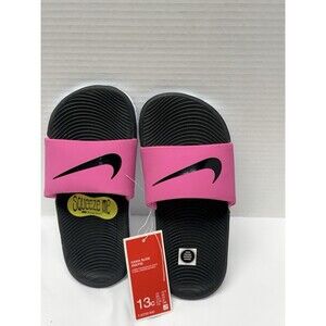 Nike Kawa Laser Fuchsia/Black Girl's Slide Sandals Sz 13C Logo Beach Sports New
